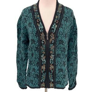 Nomadic Traders Green & Black Paisley Cardigan Sweater Size Small